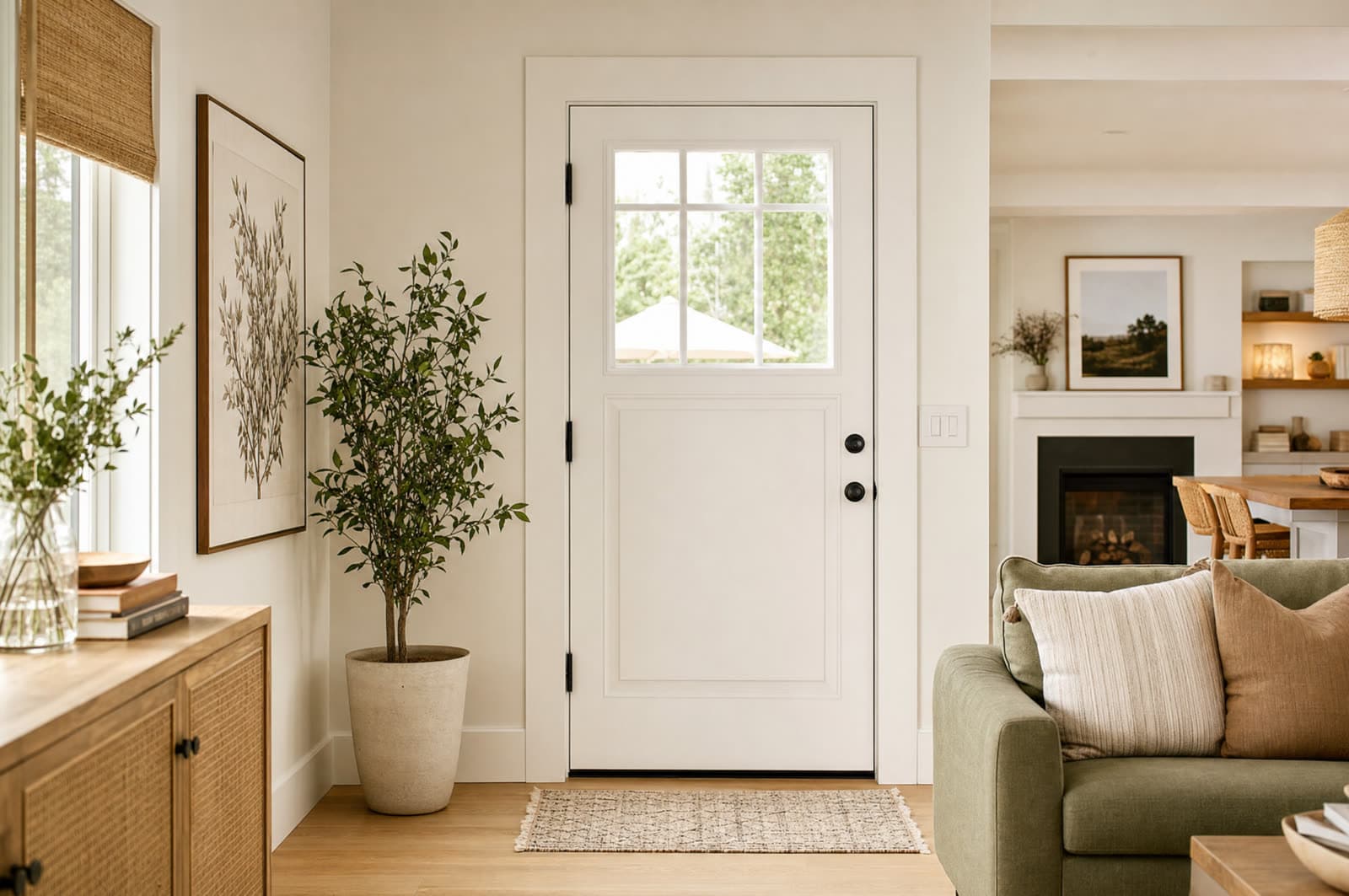Before: the white entry door with no pet door