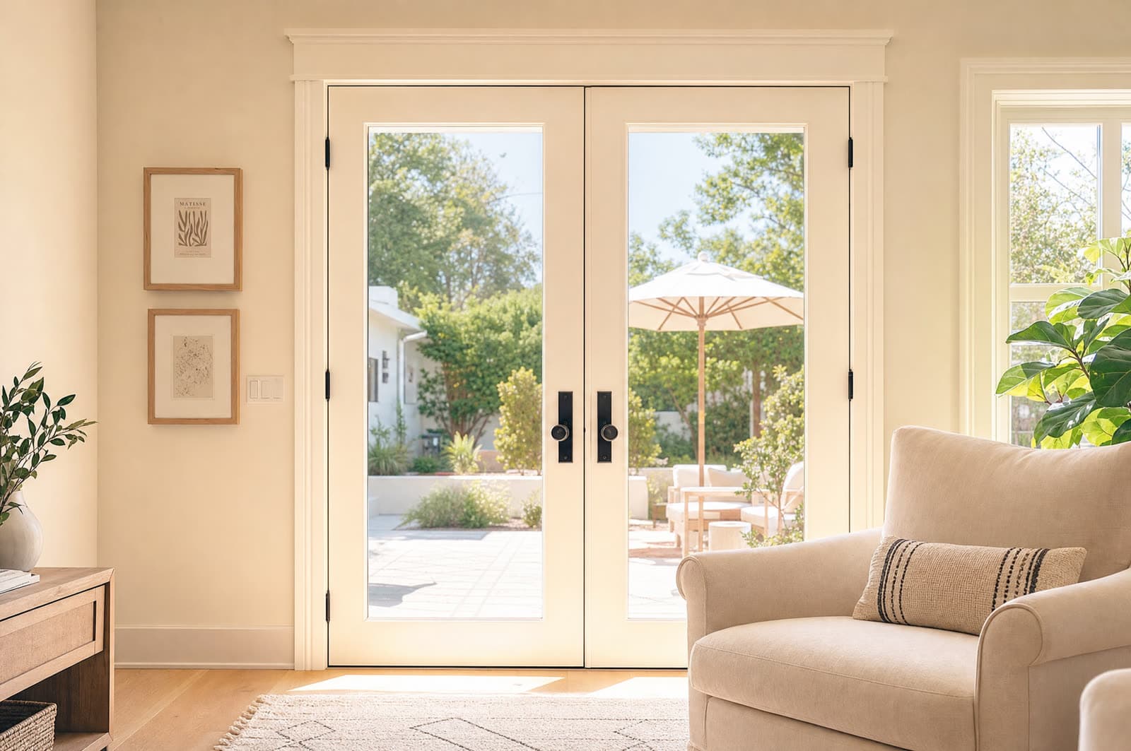 Before: the French patio doors with no pet door